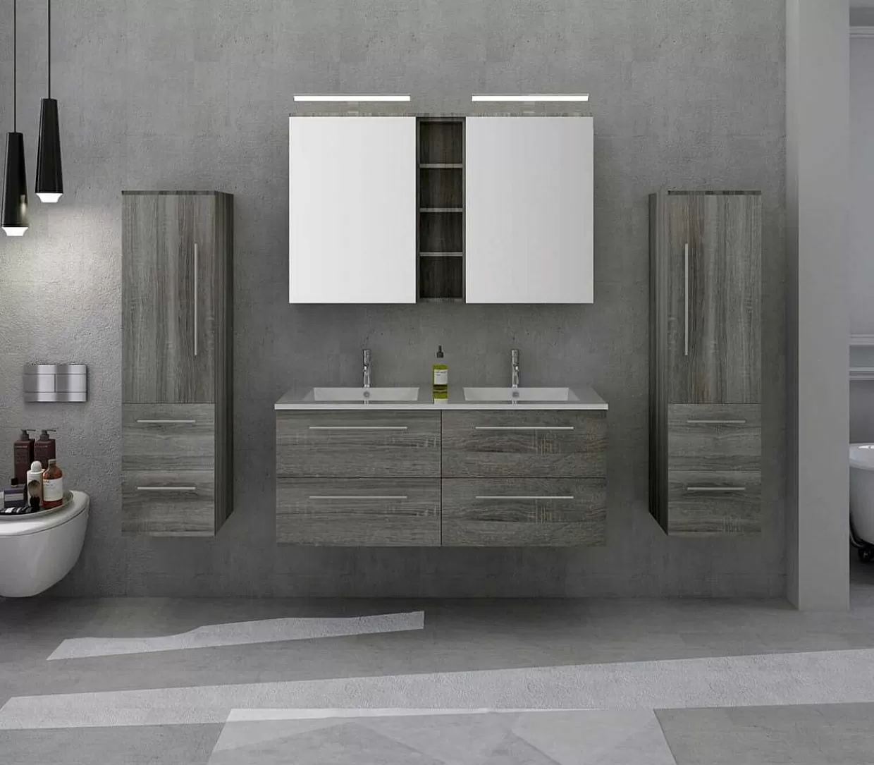 Badezimmer-Set Eiche Grau 120 (4-Teilig)>mutoni casual Outlet