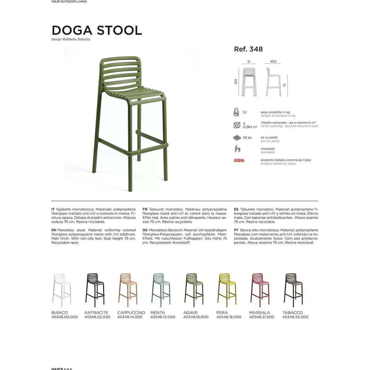 Garten Barhocker Doga Stool Agave 100>NARDI outdoor Flash Sale