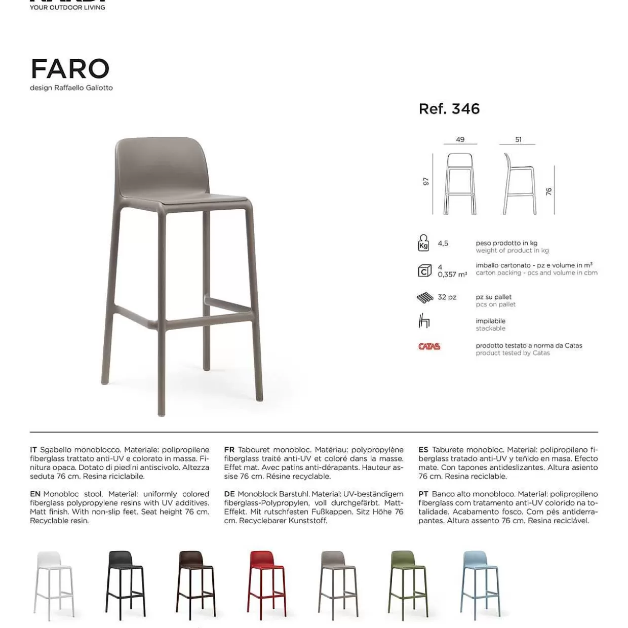 Garten Barhocker Faro Weiss>NARDI outdoor Hot