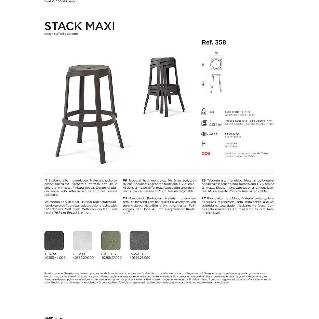 Garten Barhocker Stack Maxi Grau 77>NARDI outdoor Online