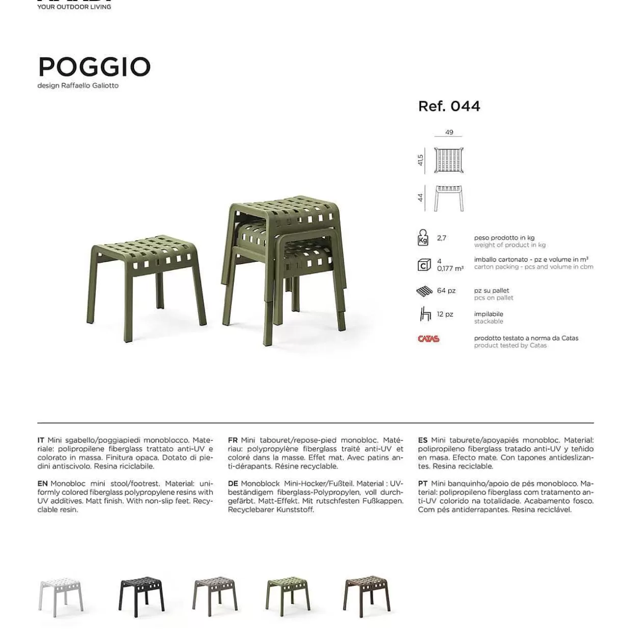 Garten Hocker Poggio Grau>NARDI outdoor Shop