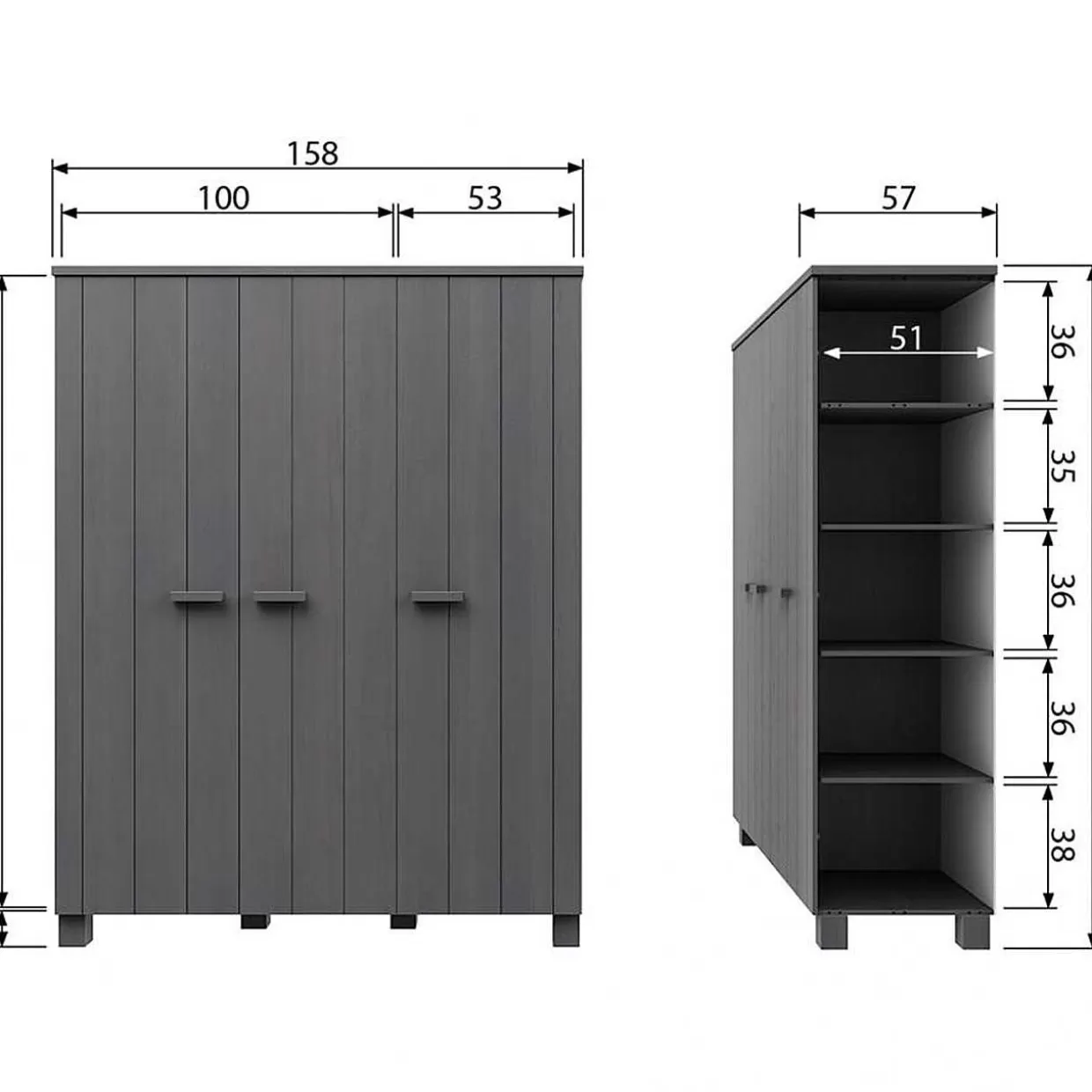 Schrank Dennis 3 Turen Ledergriffe Kiefer Stahlgrau>mutoni living Shop